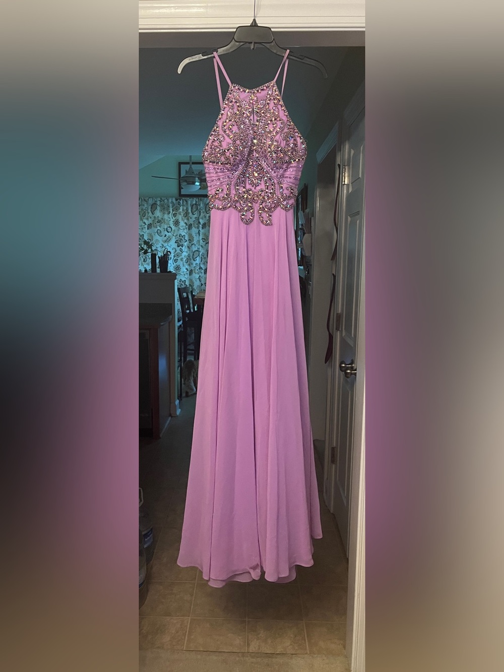 Lilac Beaded Bodice Floor-Length Evening Gown